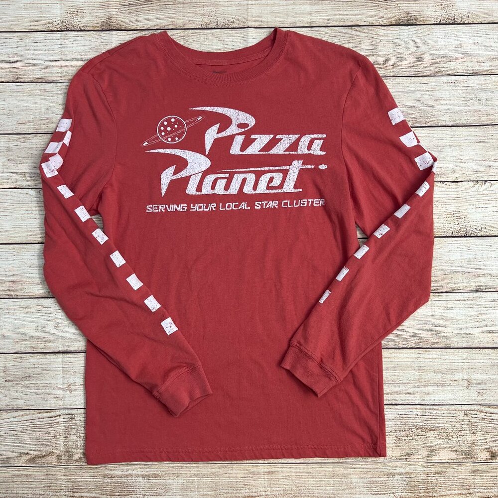 Disney Pixar Pizza Planet Long Sleeve Shirt Small Red Toy Story Graphic Tee